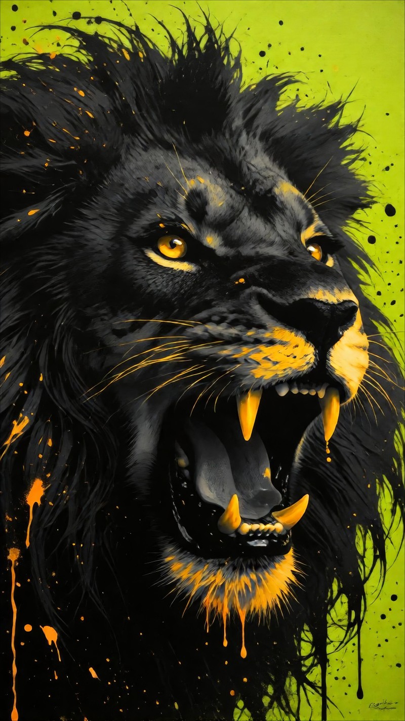 Electric Green Roaring Lion Portrait Art Wallpaper 4K Orange Wallpaper