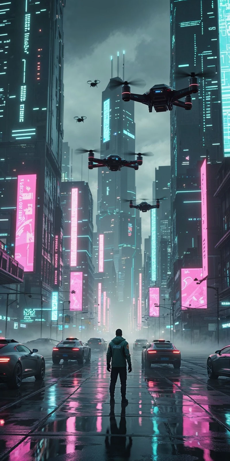 Cyberpunk City Surveillance 4K Mobile Wallpaper