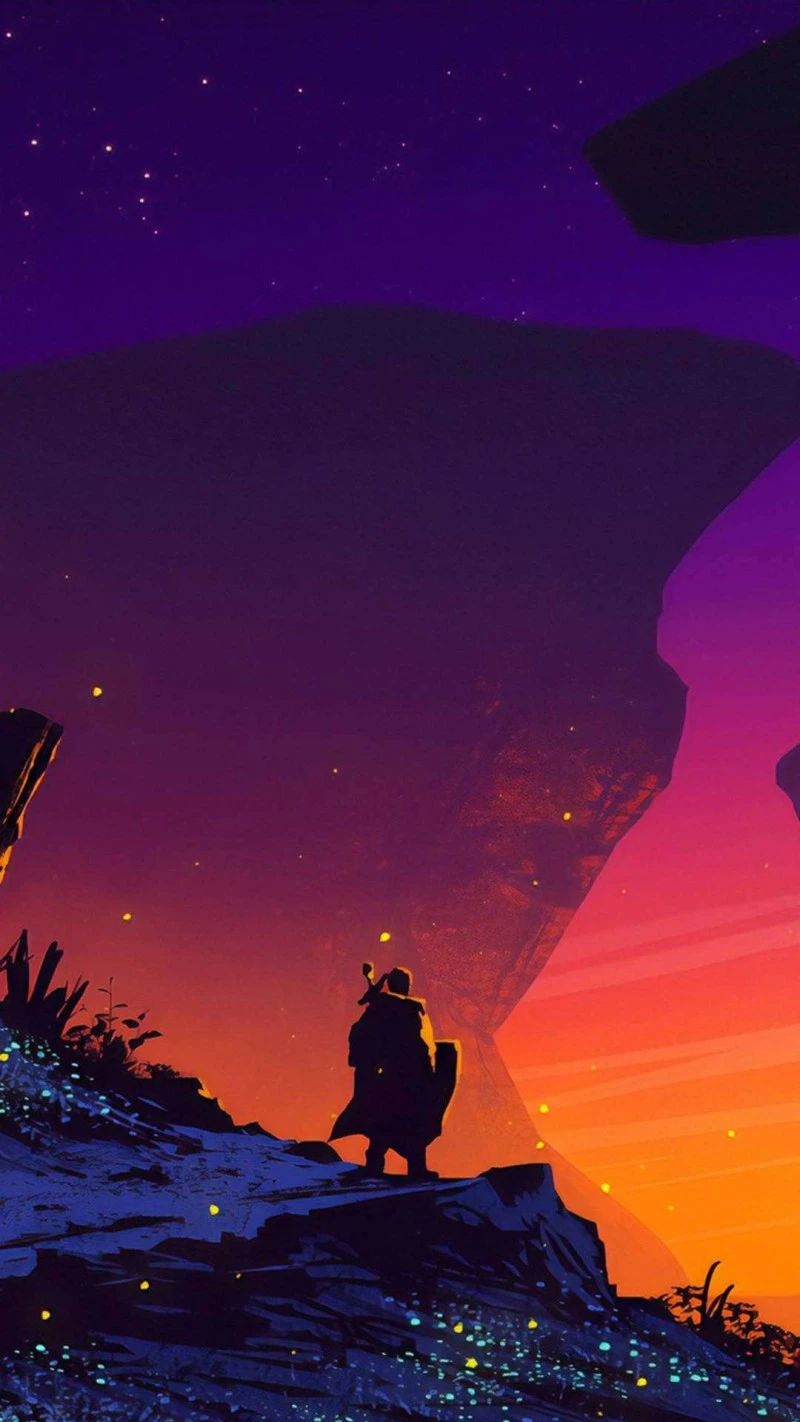 Lonely Knight Under a Vibrant Sunset 4K Mobile Wallpaper