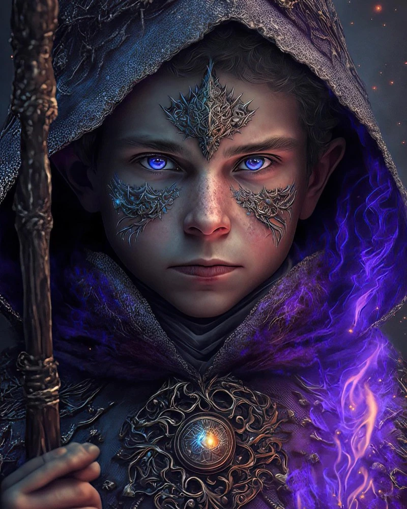 Dark Young Mage with Purple Flames 4K Mobile Wallpaper