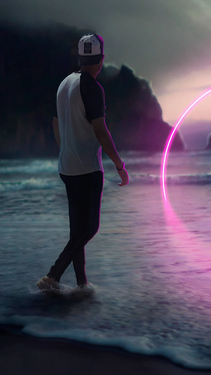 Neon Sunset Stroll 4K Mobile Wallpaper