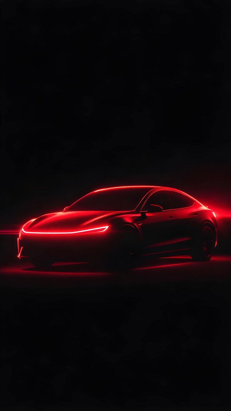 Sleek Red Neon Car Silhouette in Darkness 4K Mobile Wallpaper