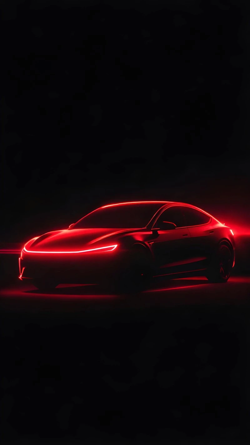 Sleek Red Neon Car Silhouette in Darkness 4K Mobile Wallpaper