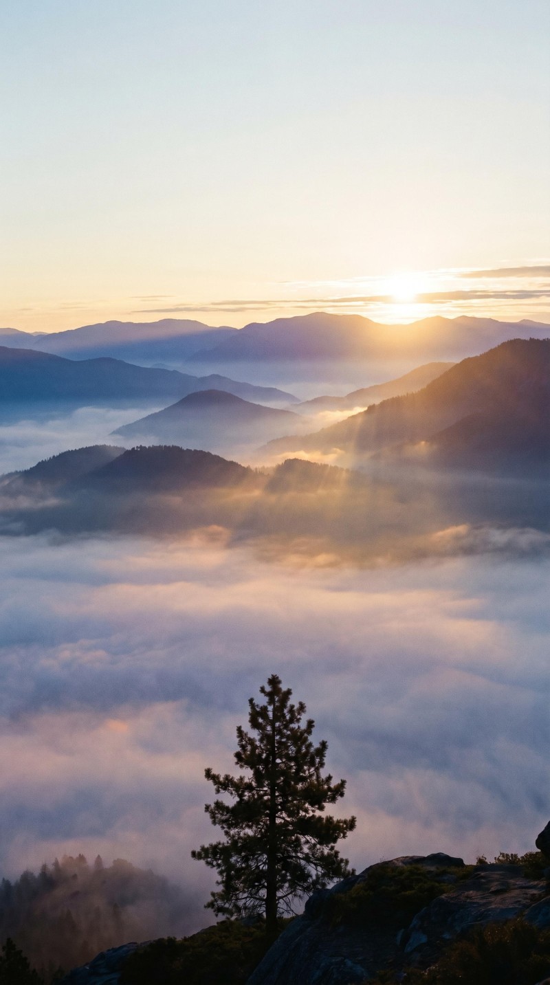 Serene Misty Mountain Landscape at Sunrise Nature Wallpaper 4K Scene Wallpaper