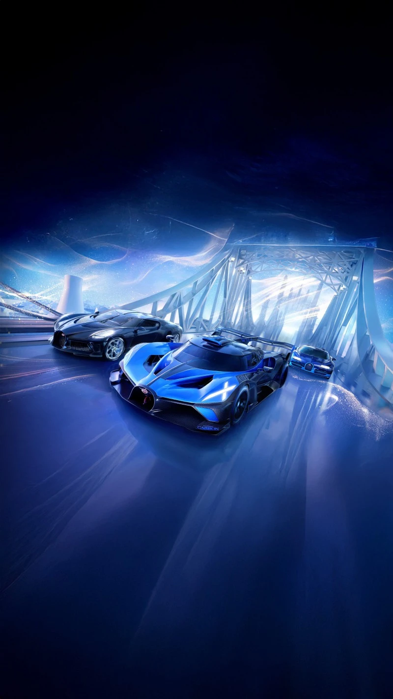 Bugatti Bolide: High-Speed Chase on a Futuristic Bridge 4K Mobile Wallpaper