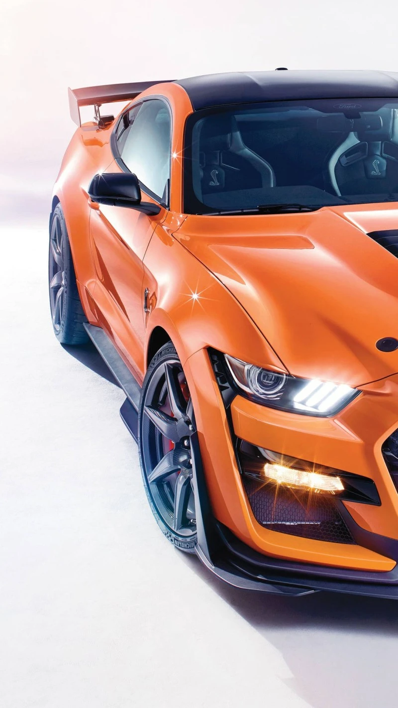 Orange Mustang Shelby GT500 Studio Shot 4K Mobile Wallpaper