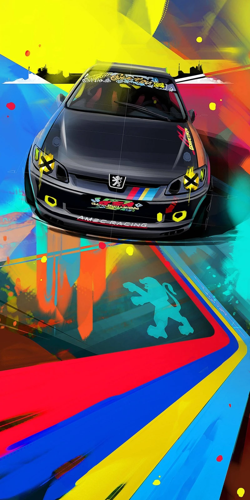 Abstract Peugeot Rally Car Design 4K Mobile Wallpaper