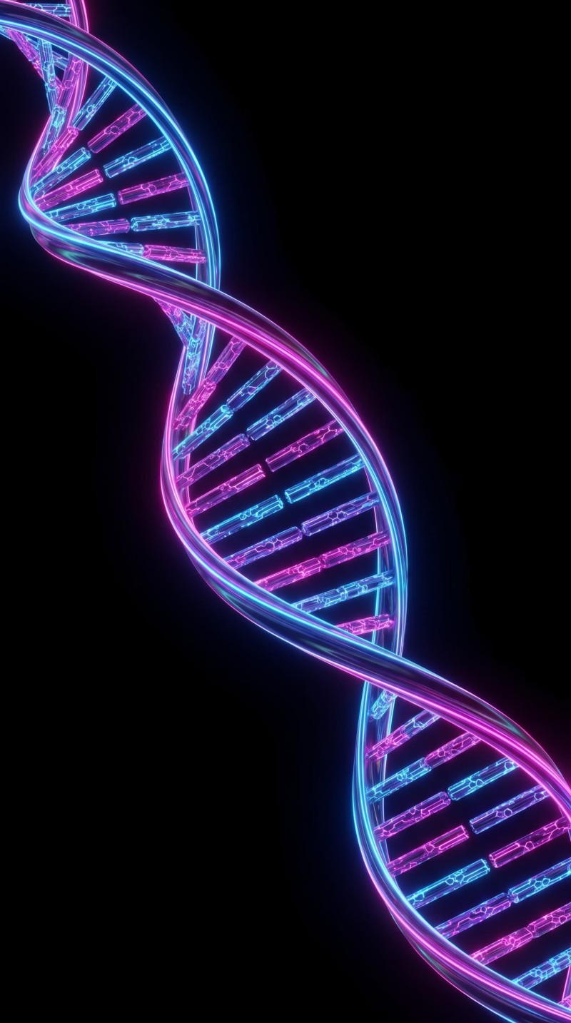 Vibrant Glowing Futuristic DNA Double Helix Dark AMOLED Wallpaper 4K Wing Wallpaper