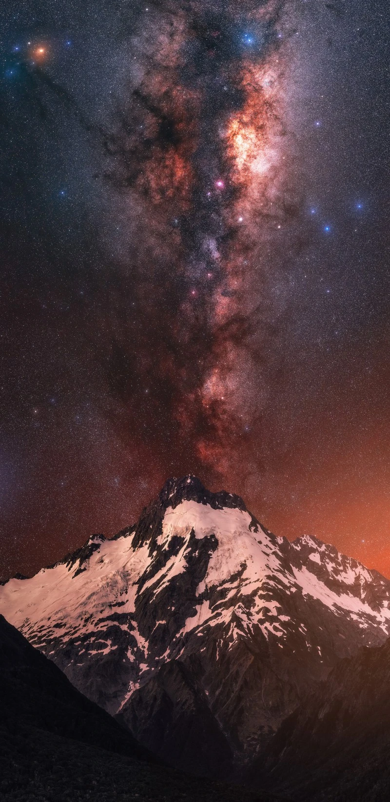Milky Way over Snowy Mountain Peak 4K Mobile Wallpaper