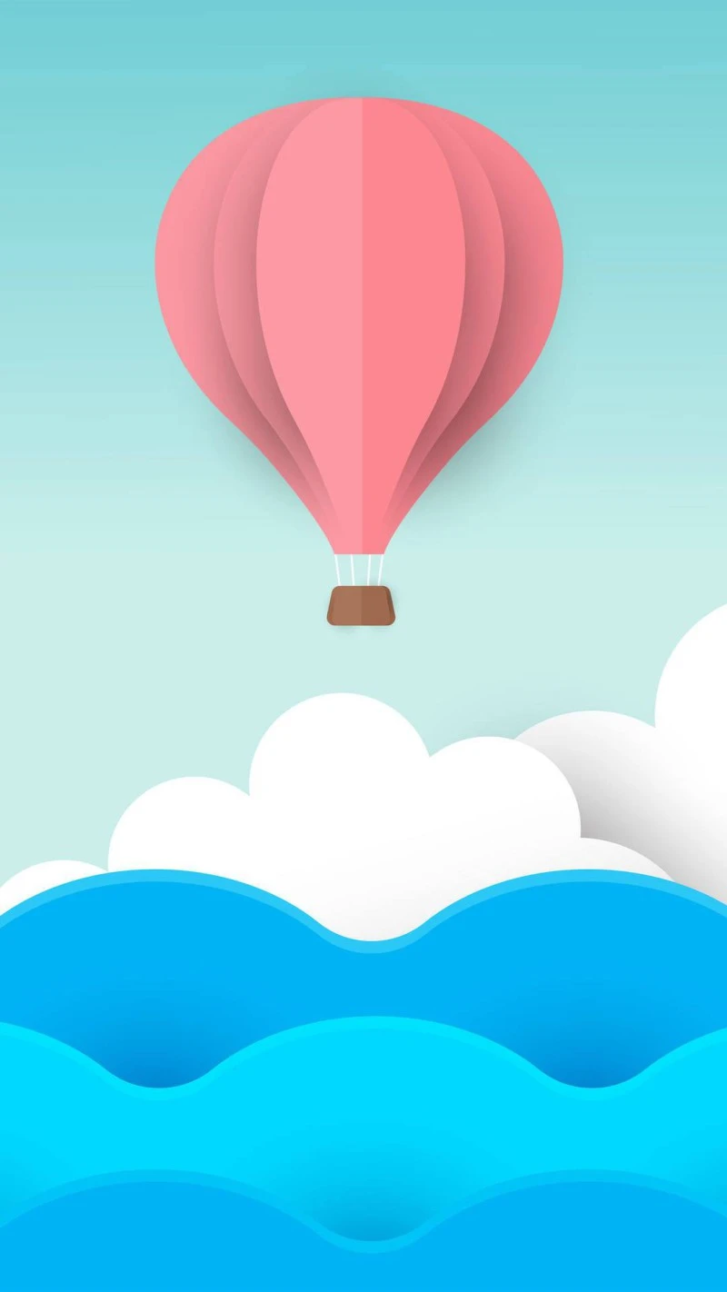 Paper Craft Hot Air Balloon Over Sea 4K Mobile Wallpaper