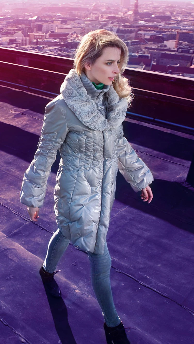 Model in Stylish Winter Coat 4K Mobile Wallpaper