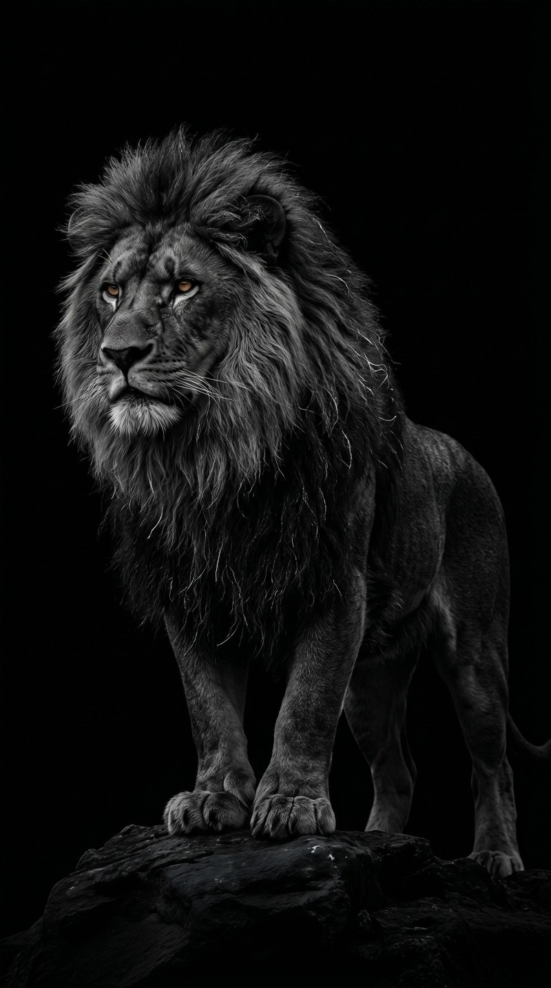 Dark Moody Lion Black and White Portrait Phone Lock Screen 4K White Wallpaper