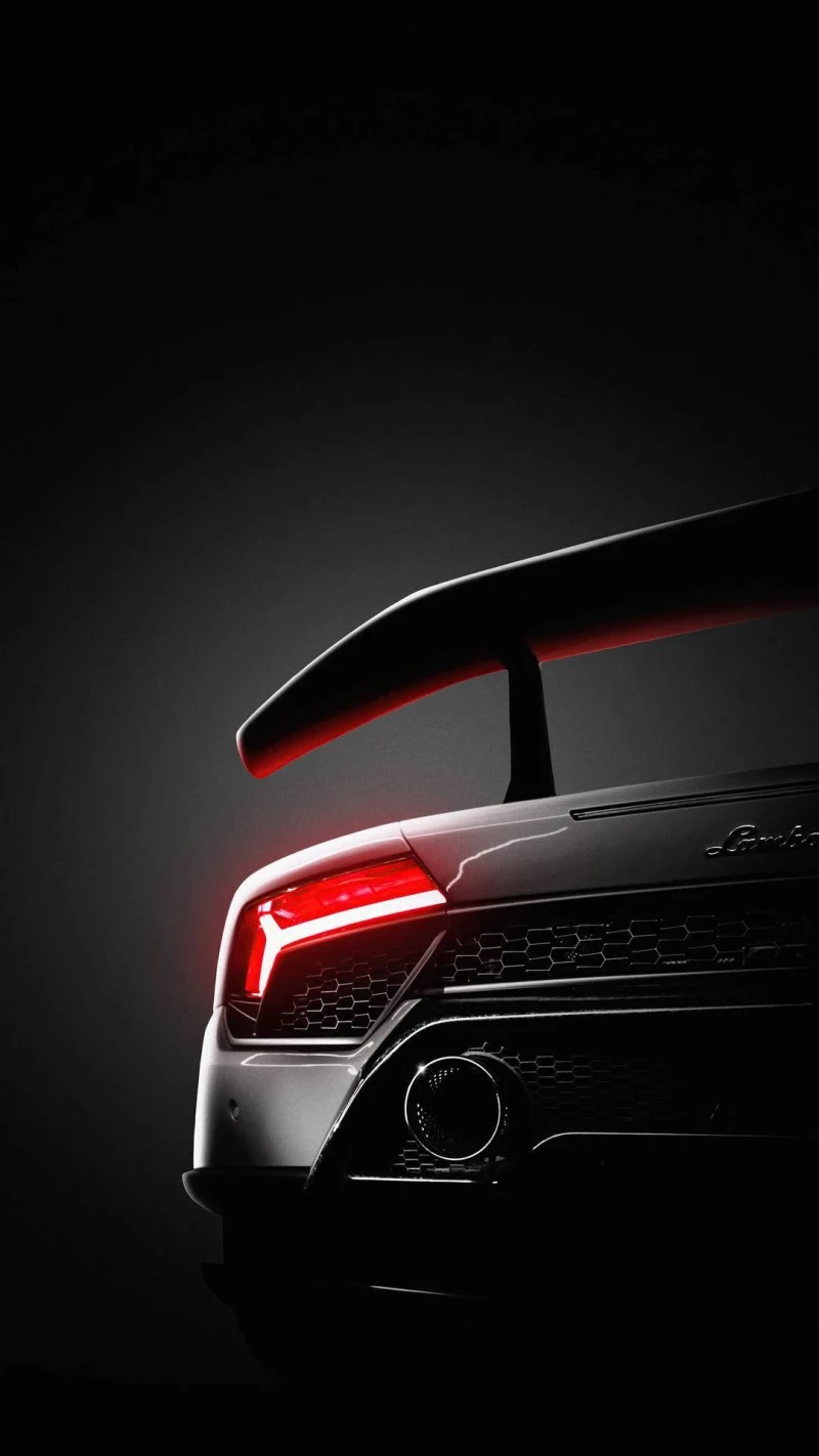 Lamborghini Rear View with Red Taillights 4K Mobile Wallpaper