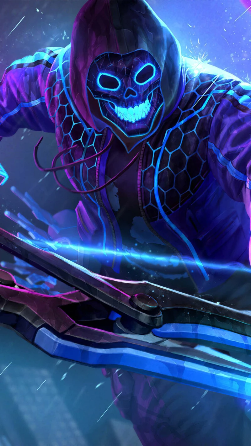 Neon Skull Warrior 4K Mobile Wallpaper