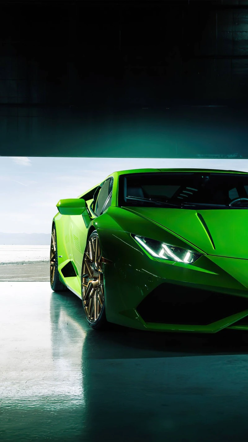 Lime Green Lamborghini Huracan in Garage 4K Mobile Wallpaper
