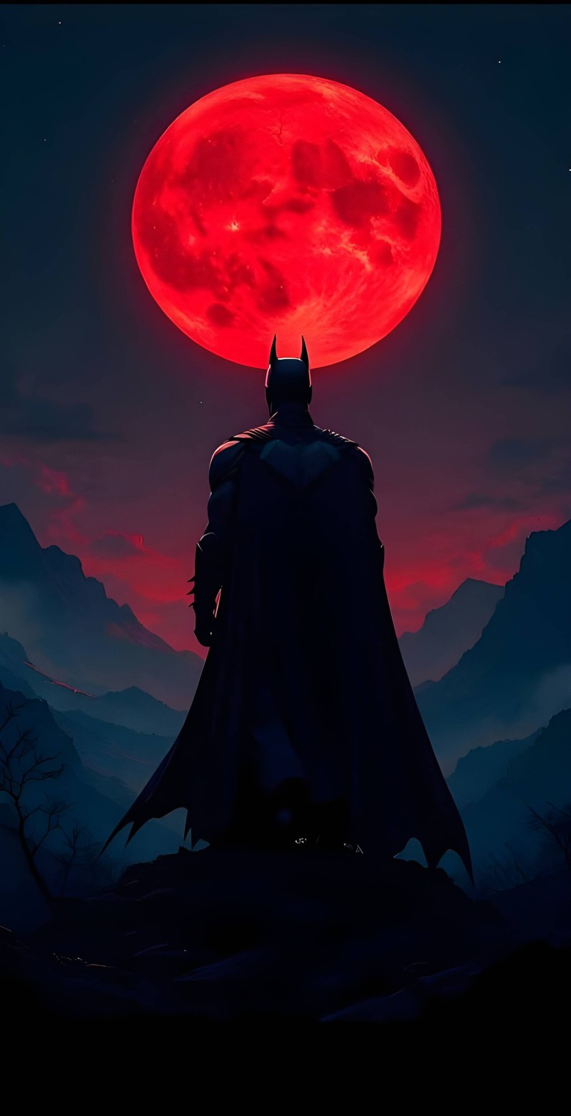 Batman Under Red Moon 4K Bat Wallpaper