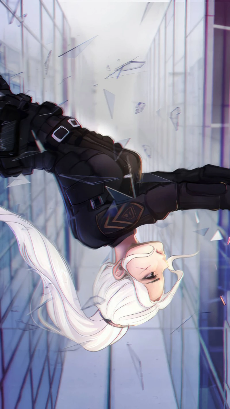 Anime Girl Falling Through Glass 4K Mobile Wallpaper
