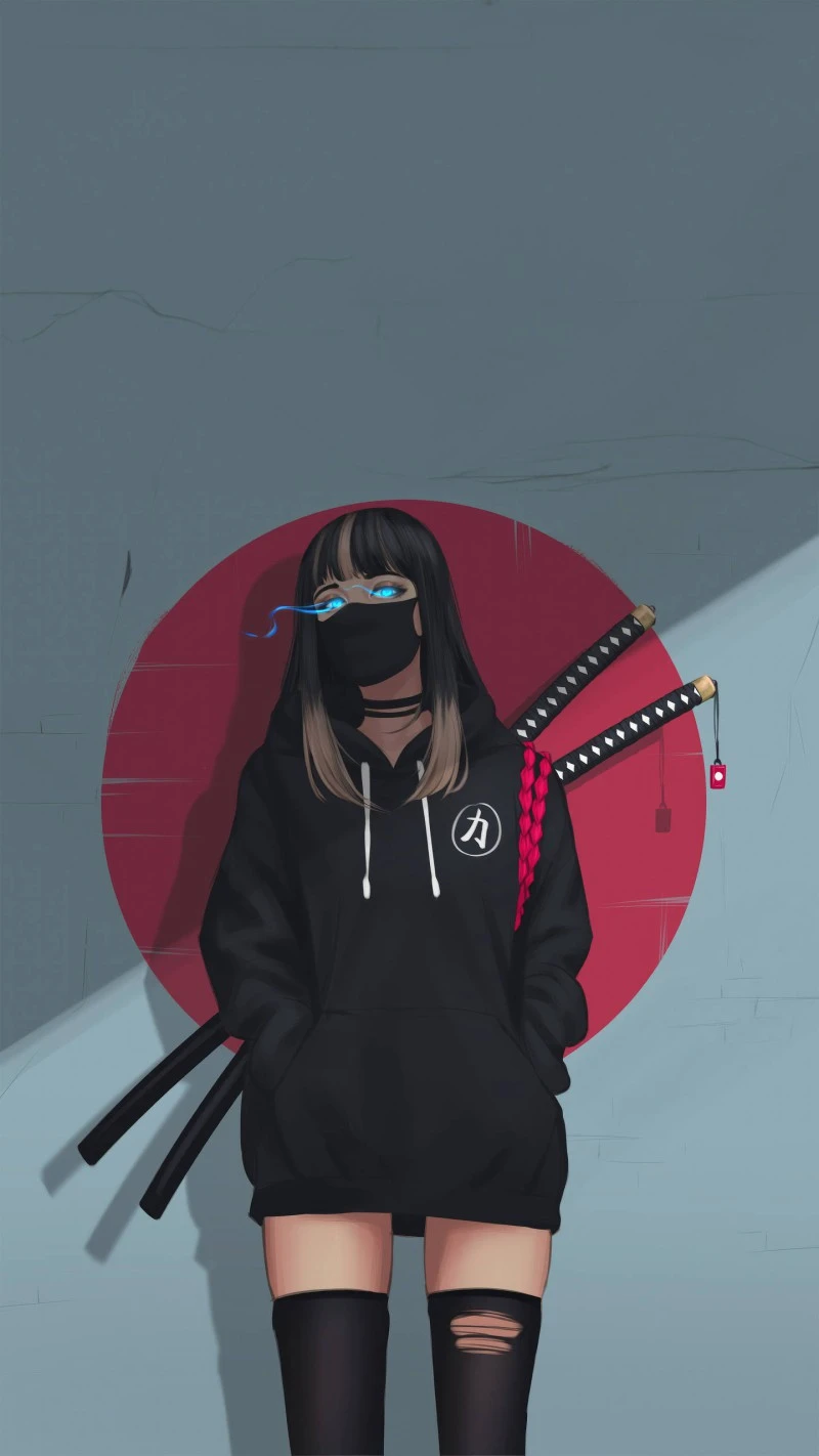 Cyberpunk Ninja Girl 4K Mobile Wallpaper