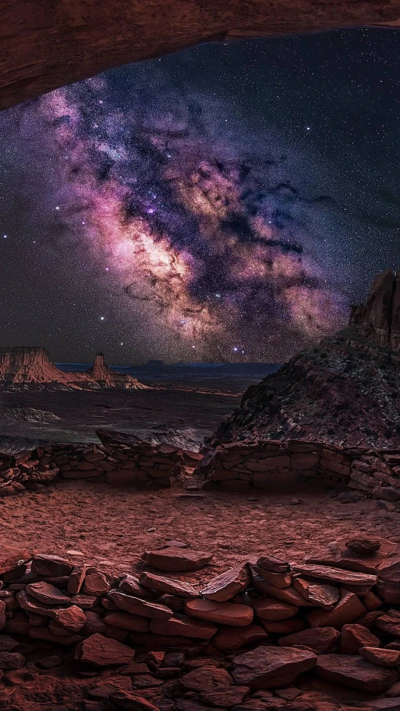 Milky Way over Ancient Ruins 4K Mobile Wallpaper