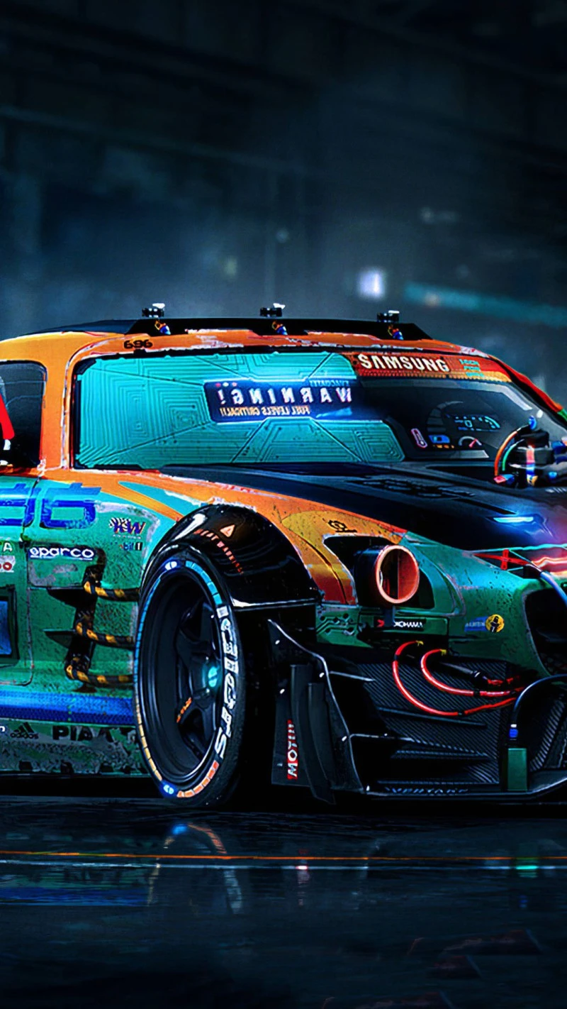 Cyberpunk Race Car 4K Mobile Wallpaper