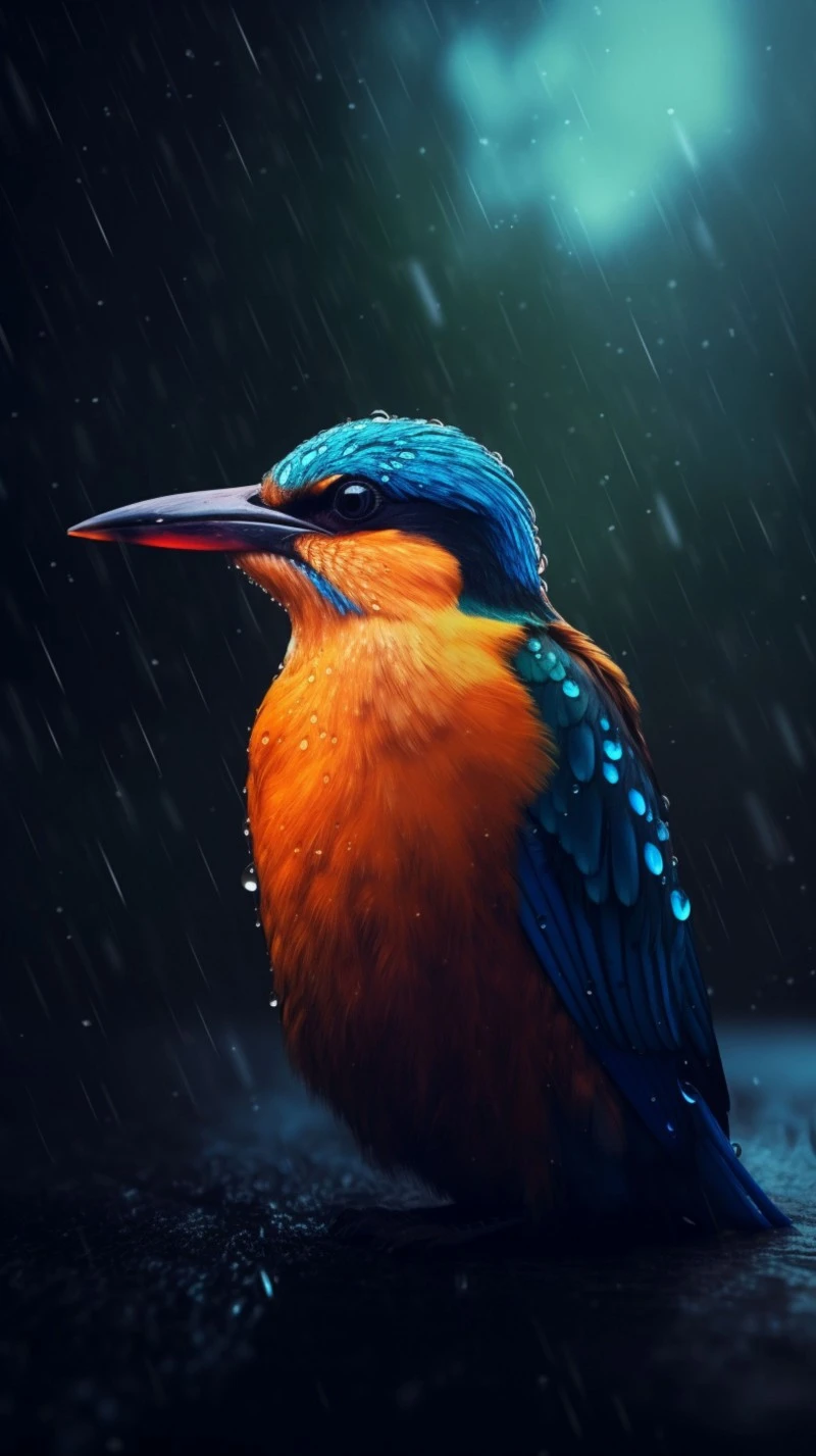 Kingfisher in the Rain 4K Mobile Wallpaper