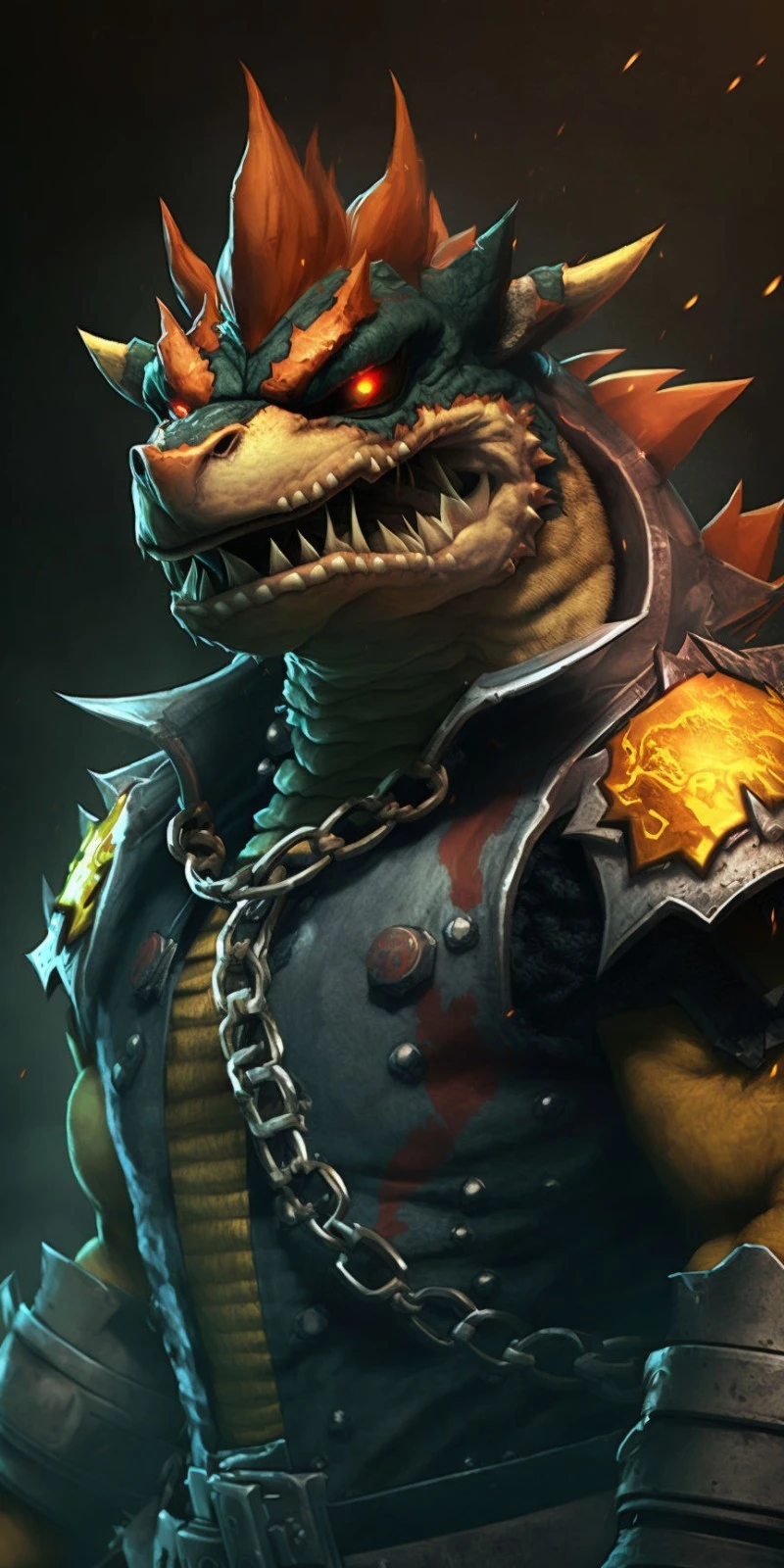 AI-Generated Bowser: Rocker Edition 4K Mobile Wallpaper