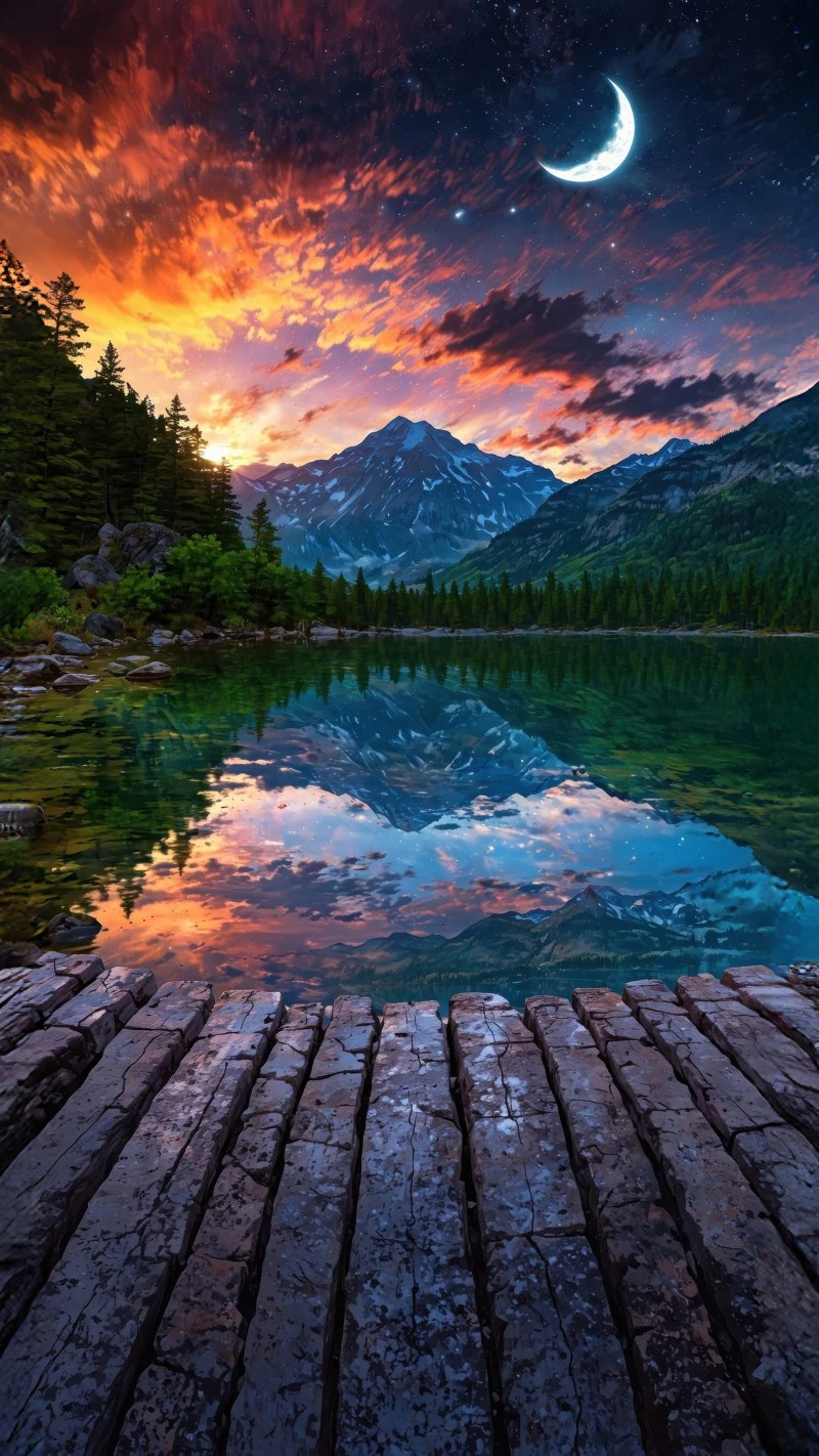 Serene Mountain Lake at Night 4K Mobile Wallpaper