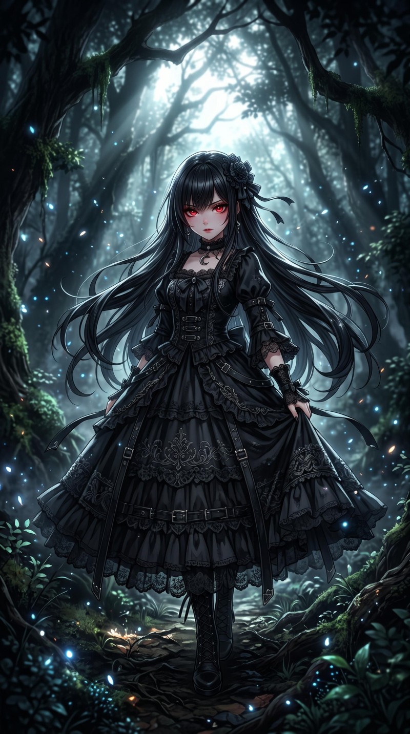 Mysterious Dark Anime Girl with Long Hair Standing Alone Wallpaper 4K Eye Wallpaper