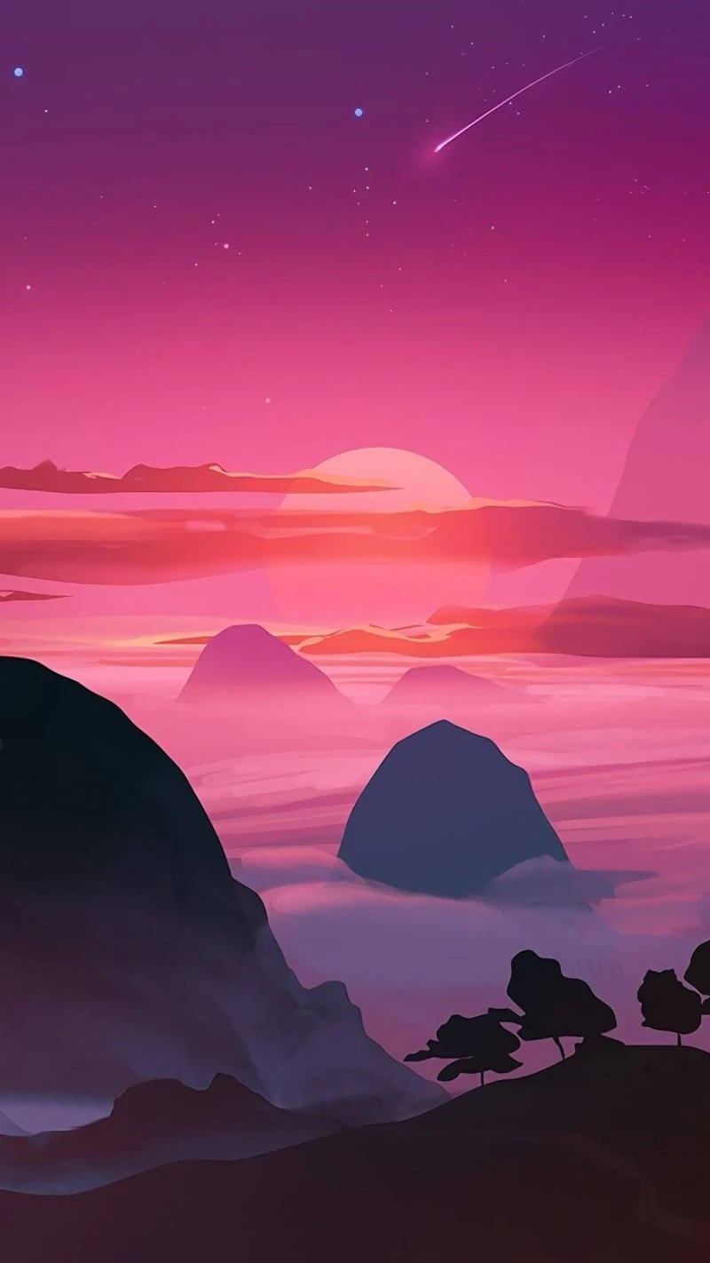 Pink Sunset Landscape 4K Mobile Wallpaper