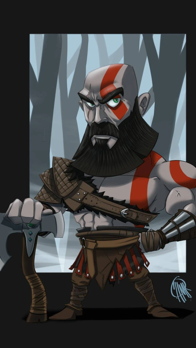 Chibi Kratos 4K Mobile Wallpaper