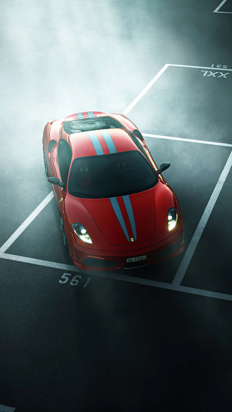 Red Ferrari in Parking Spot 4K Mobile Wallpaper