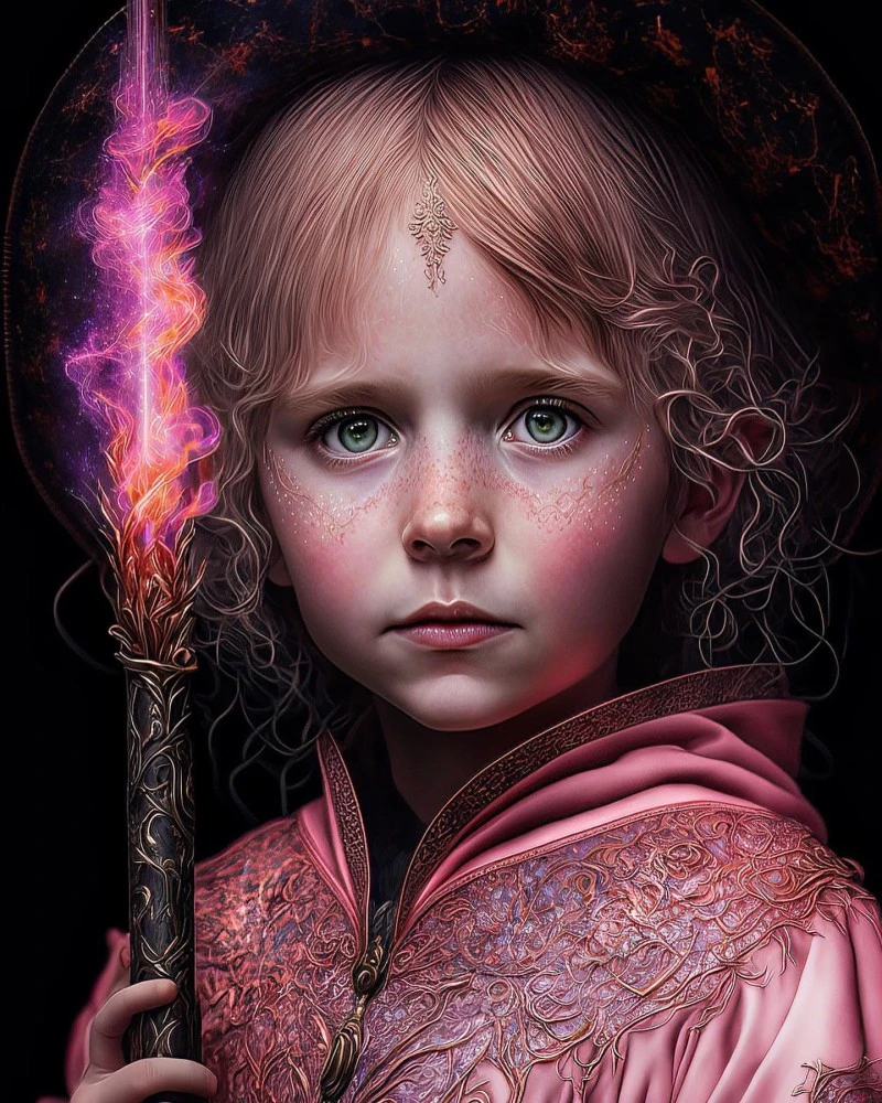 Little Witch with Pink Staff 4K Mobile Wallpaper