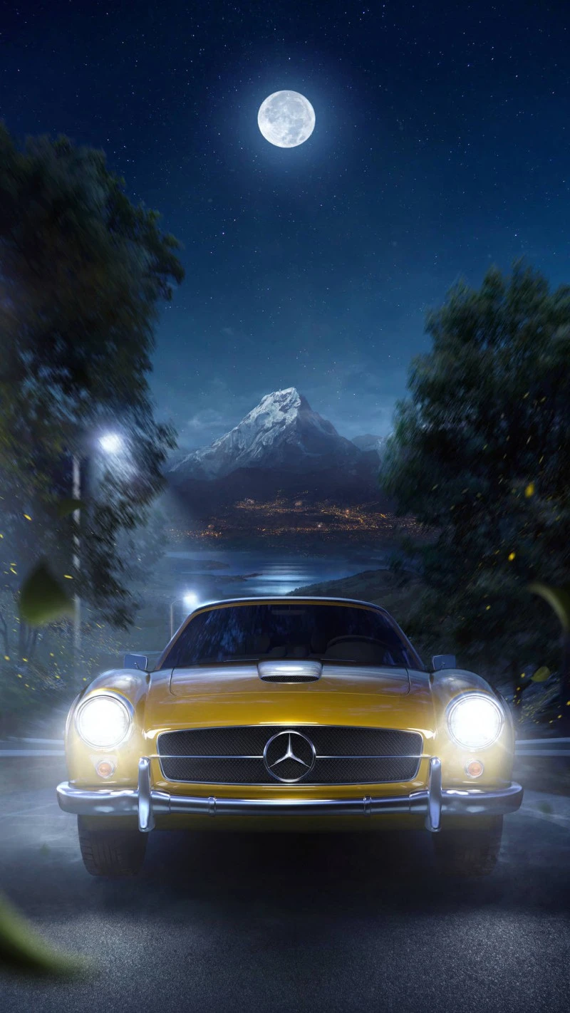 Mercedes-Benz 300SL Under the Moon 4K Mobile Wallpaper