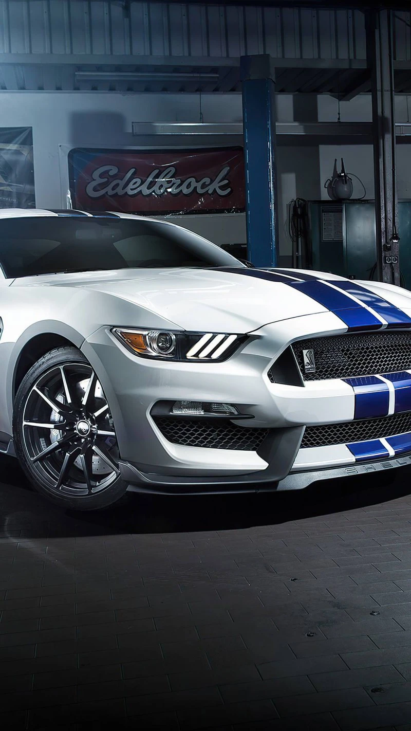 White Ford Mustang Shelby GT500 in Garage 4K Mobile Wallpaper