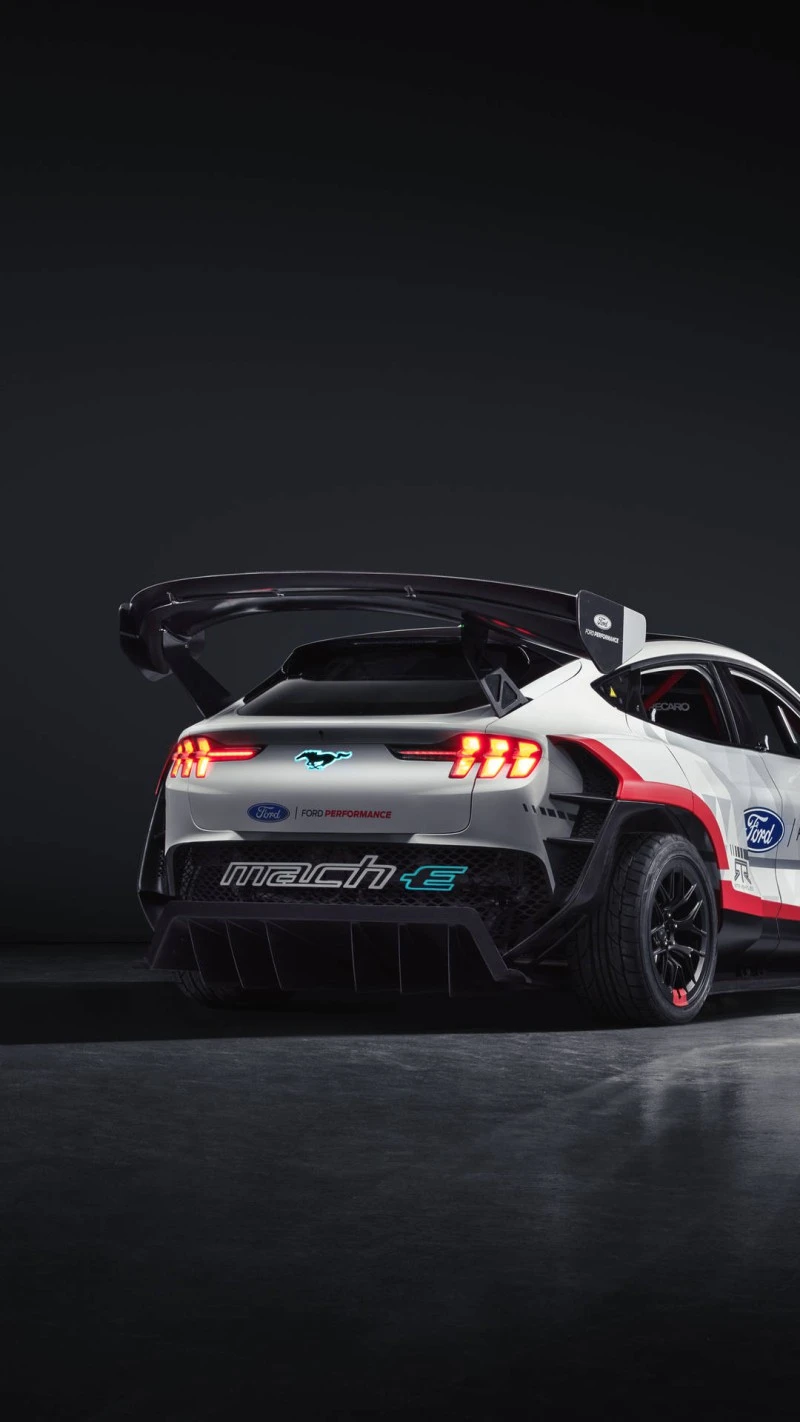 Rear View of Ford Mustang Mach-E Rally Car 4K Mobile Wallpaper