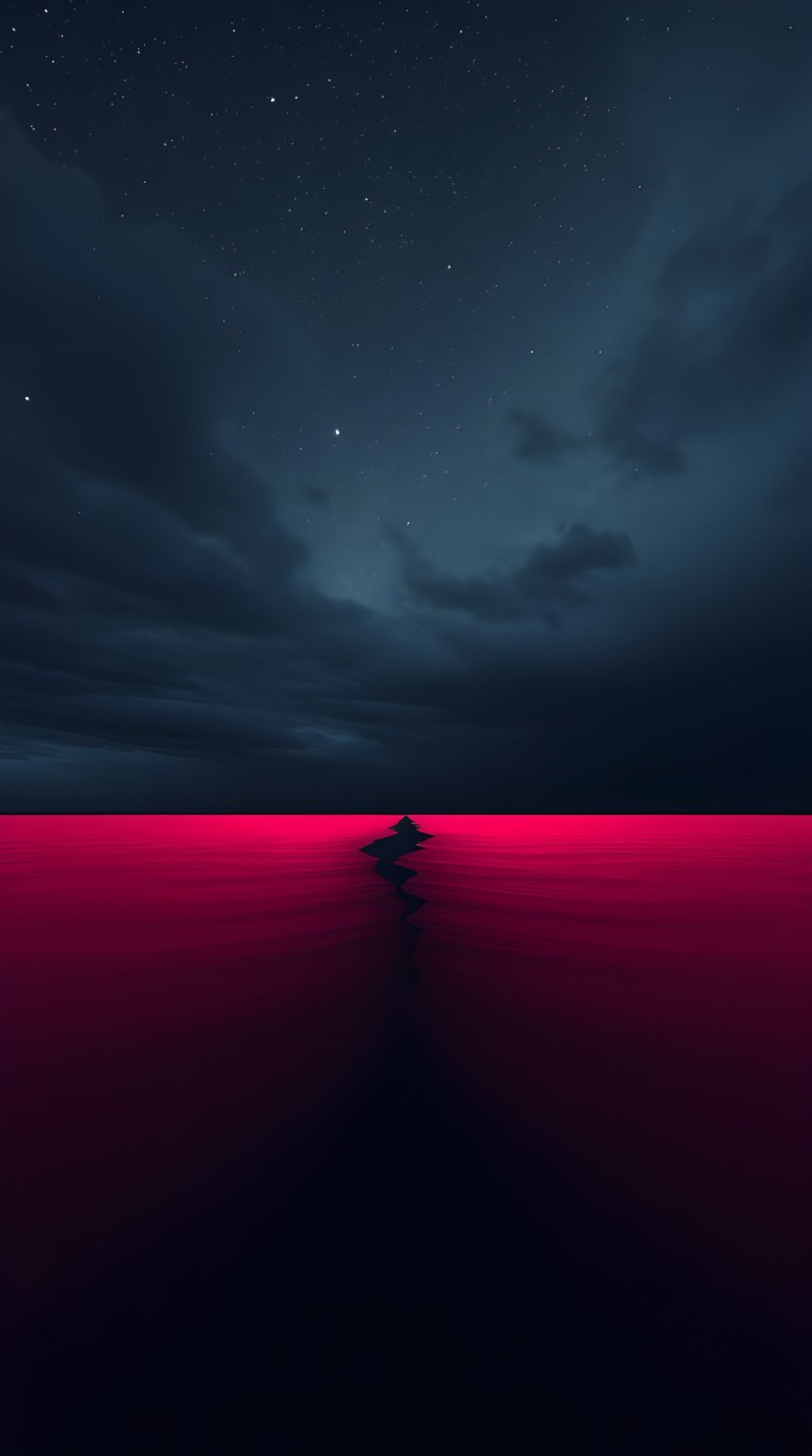 Glowing Red Ocean Under Starry Night Sky Phone Lock Screen 4K Wing Wallpaper