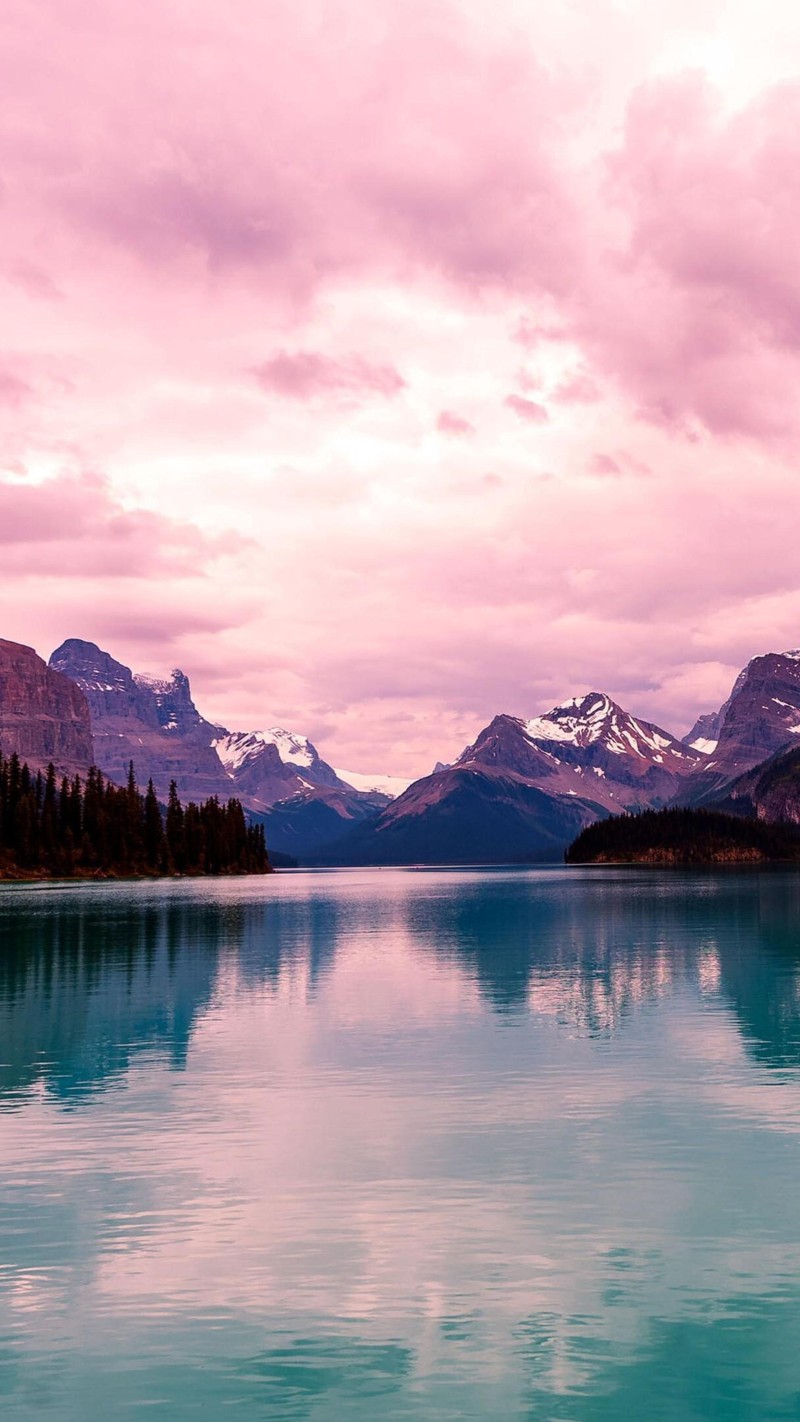 Serene Pink Mountain Lake Nature Wallpaper for Mobile Devices 4K Forest Wallpaper