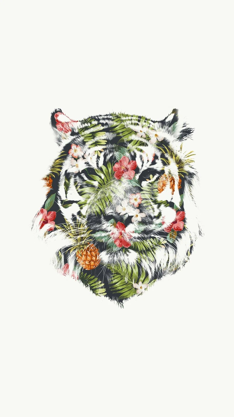Floral Tiger 4K Mobile Wallpaper