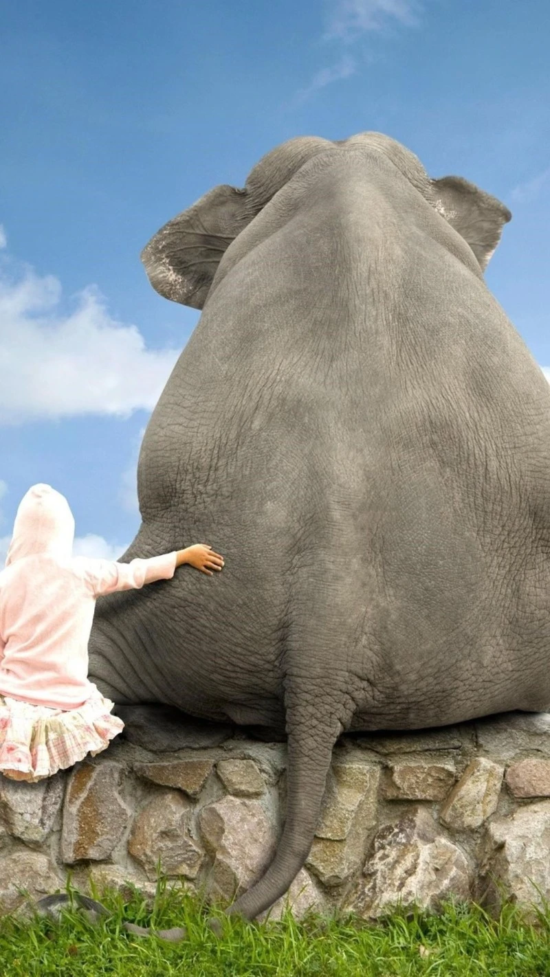 Girl and Elephant 4K Mobile Wallpaper