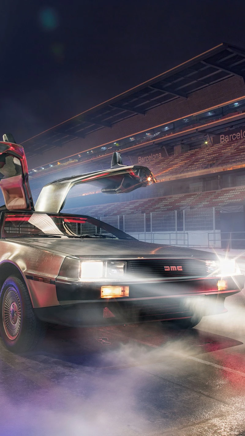 DeLorean at the Racetrack 4K Mobile Wallpaper