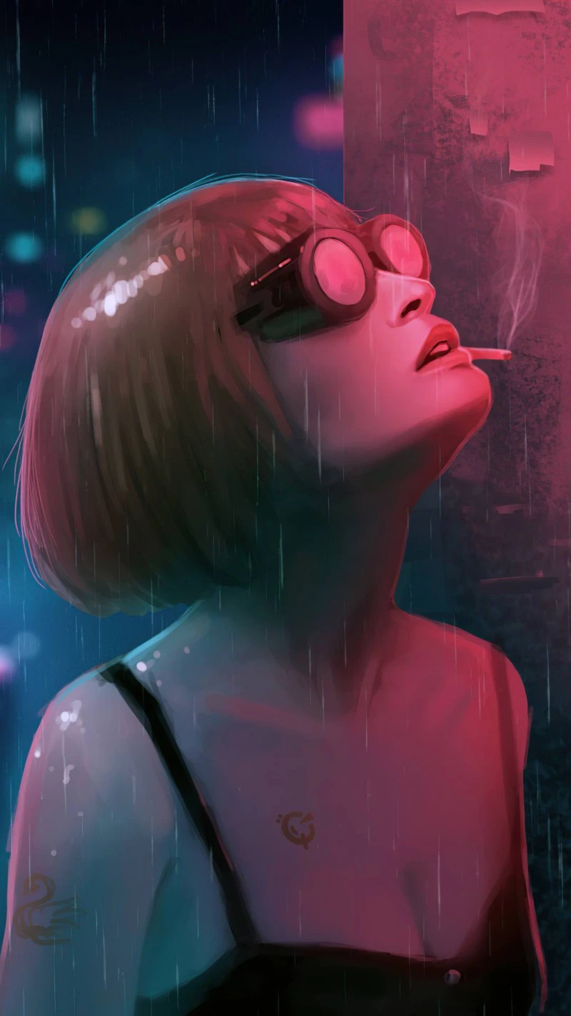 Rainy Night Cyberpunk Girl 4K Mobile Wallpaper