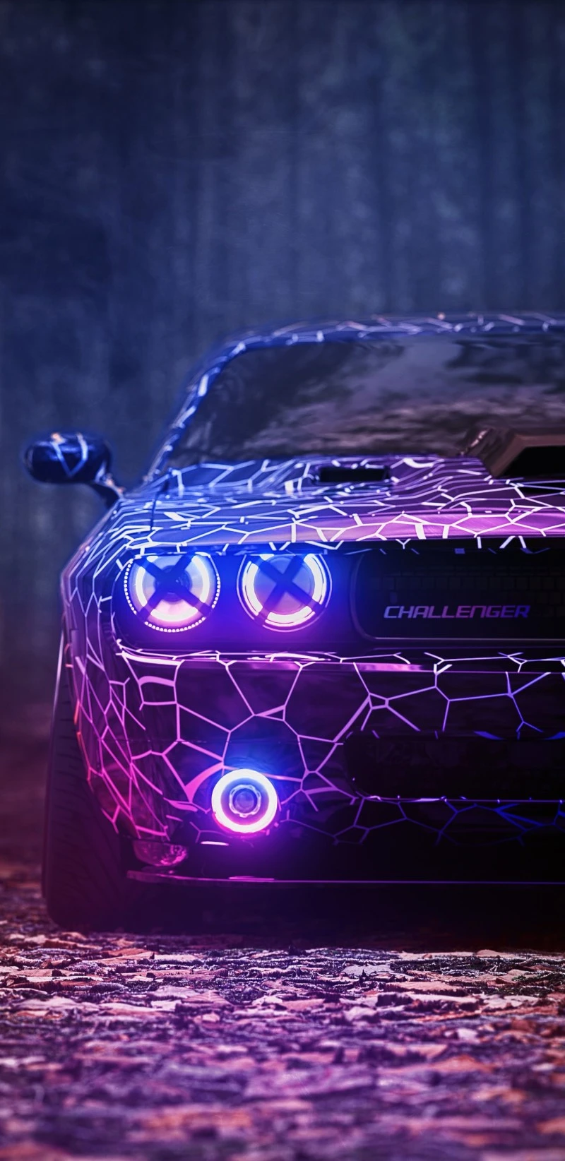 Neon Dodge Challenger 4K Mobile Wallpaper