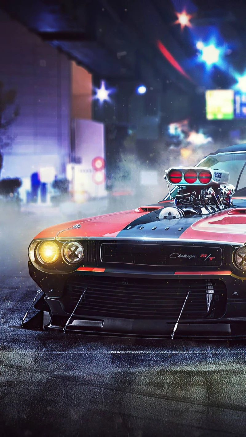 Modified Dodge Challenger R/T Drag Car 4K Mobile Wallpaper