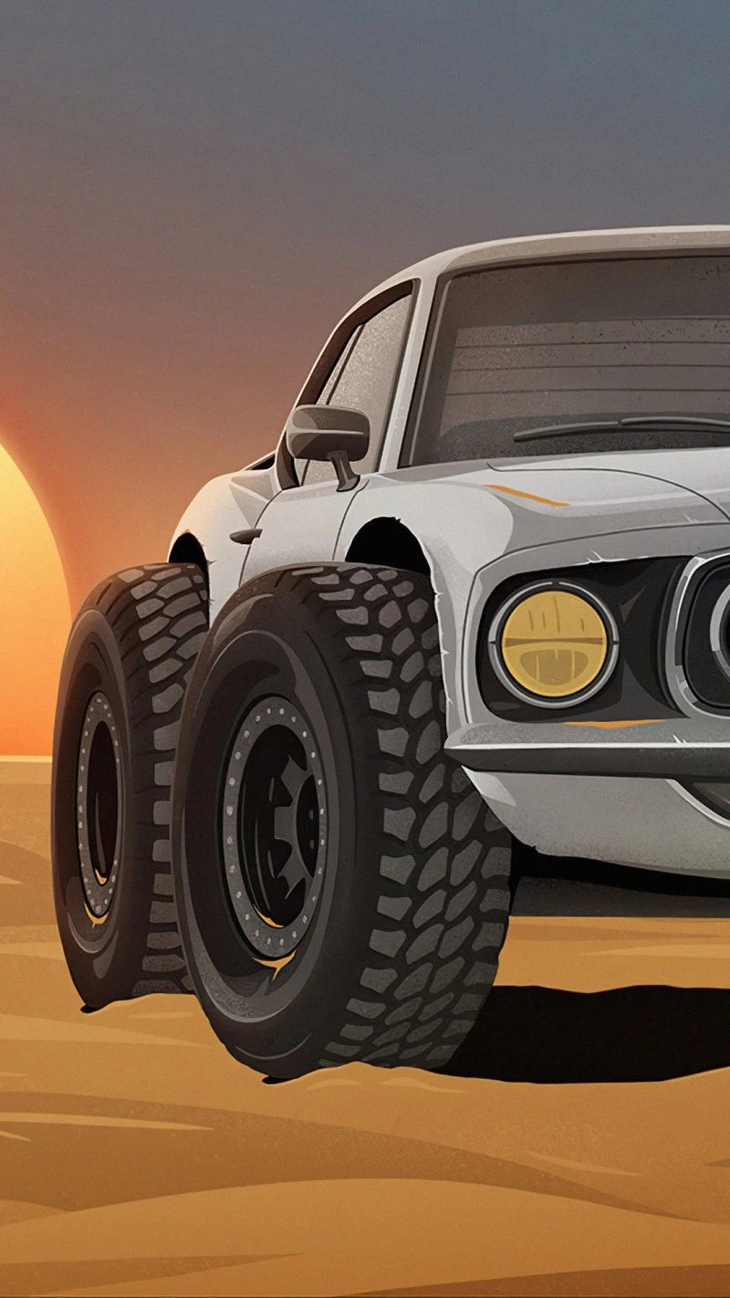 Modified Ford Mustang in Desert Sunset 4K Mobile Wallpaper