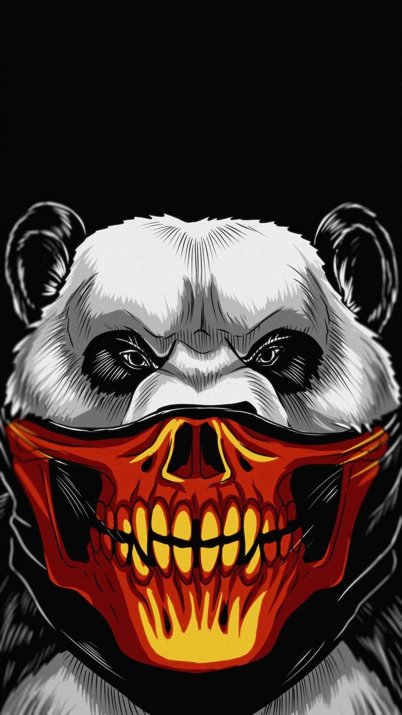 Panda with Skull Mask 4K Mobile Wallpaper