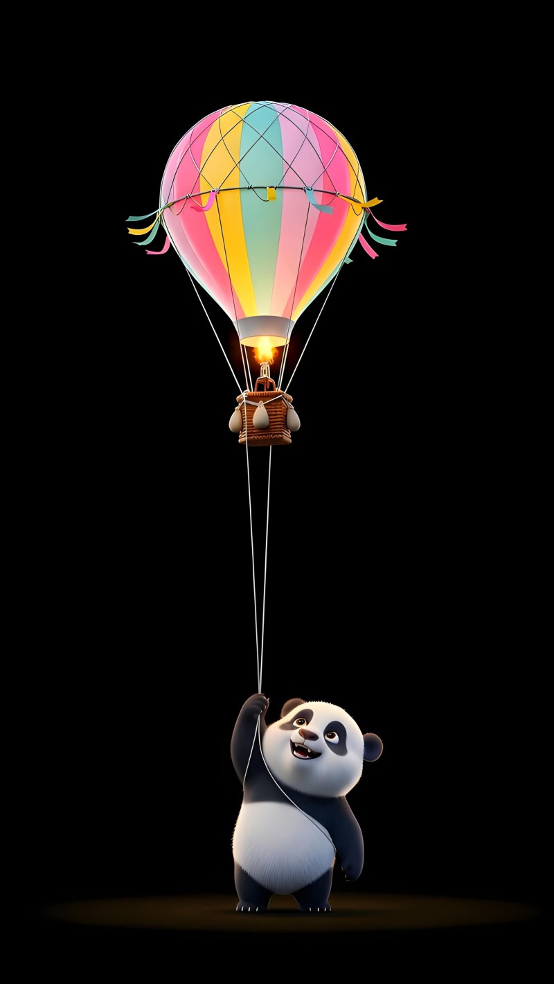 Vibrant Hot Air Balloon Panda Dark Wallpaper Phone Background 4K Panda Wallpaper