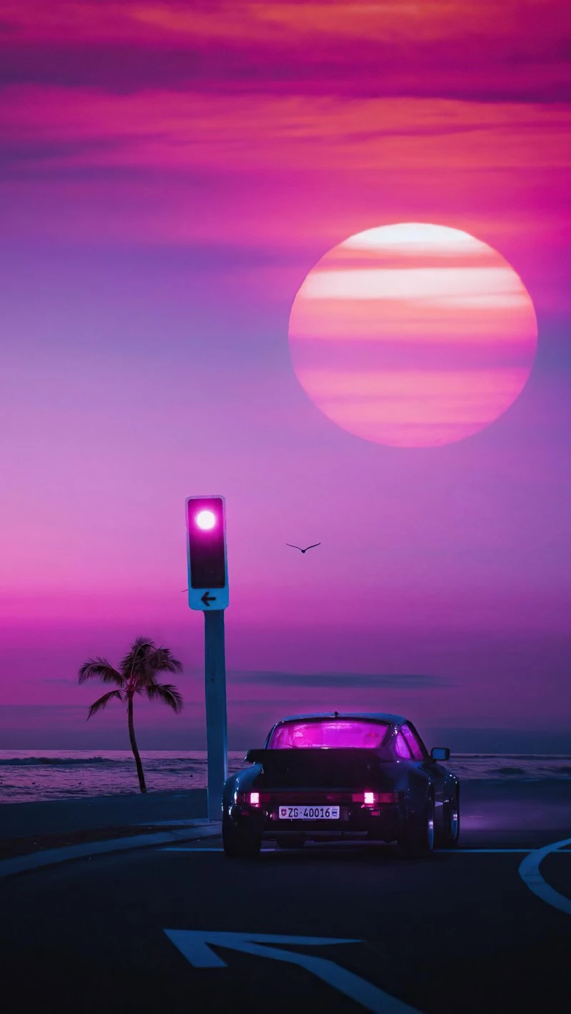 Retro Porsche at Sunset 4K Mobile Wallpaper