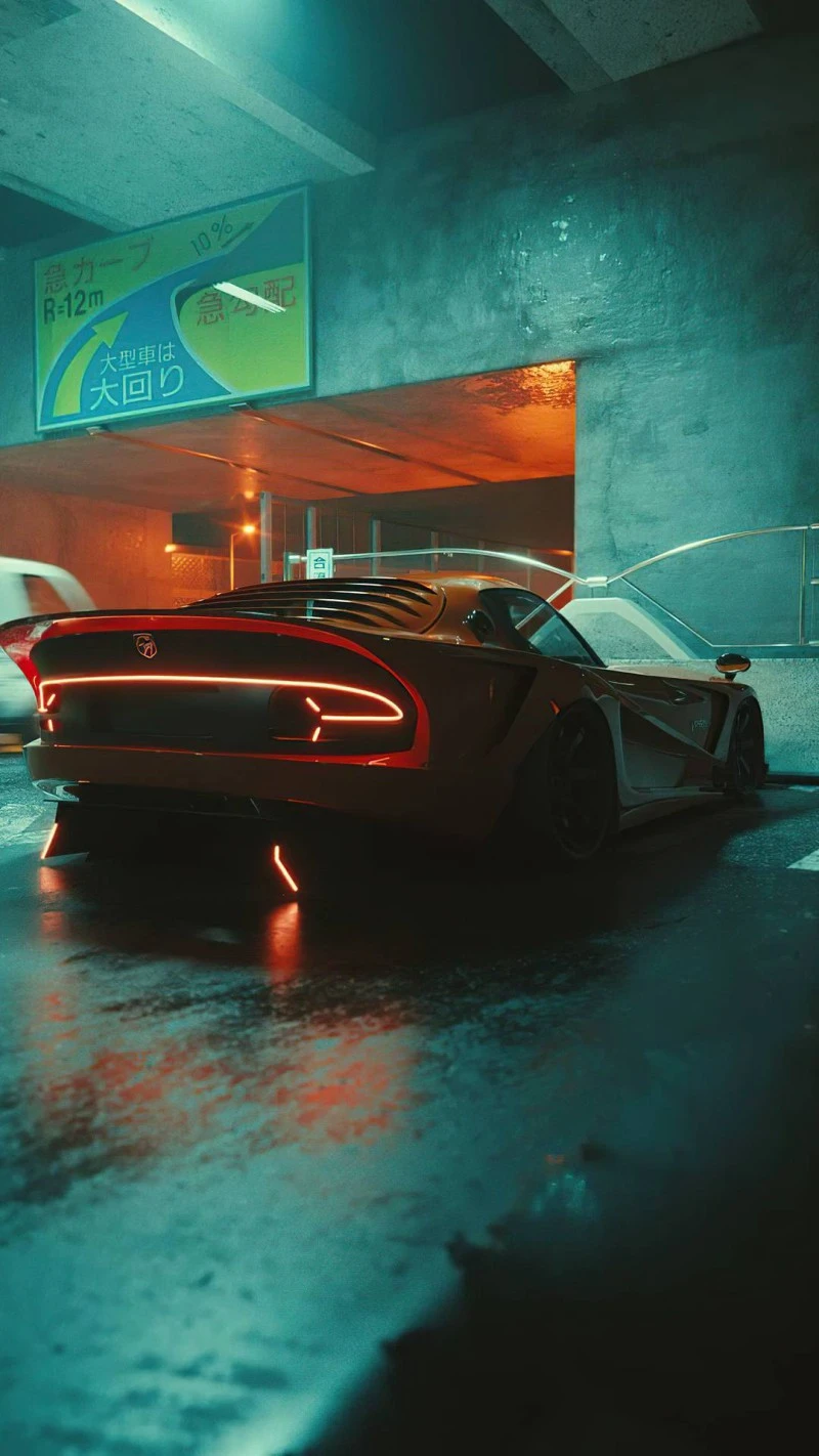 Neon Nights: Cyberpunk Dodge Concept 4K Mobile Wallpaper