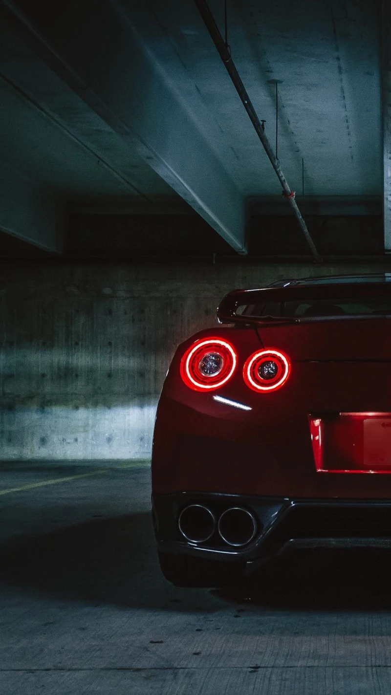 Red Nissan GT-R in Parking Garage 4K Mobile Wallpaper