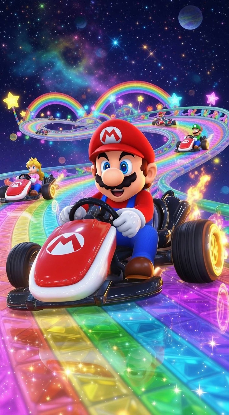 Mario Kart Rainbow Road Cosmic Race Wallpaper 4K Rain Wallpaper